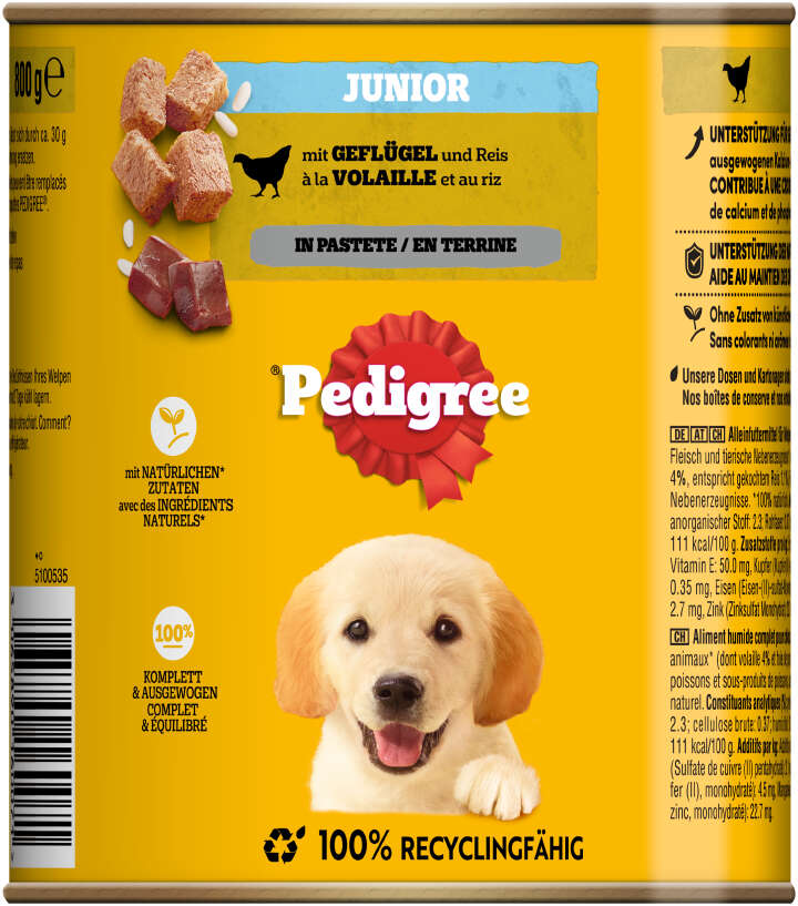 Pedigree Hunde-Nassfutter Junior mit Geflügel & Reis in Pastete
